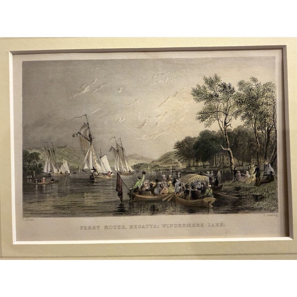 Antique 19th Century Hand-Colored Steel Engraving Lake District, England